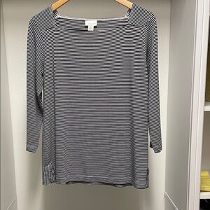 Chico's Black and White Striped Top Square Neckline Vented Hem Size 1